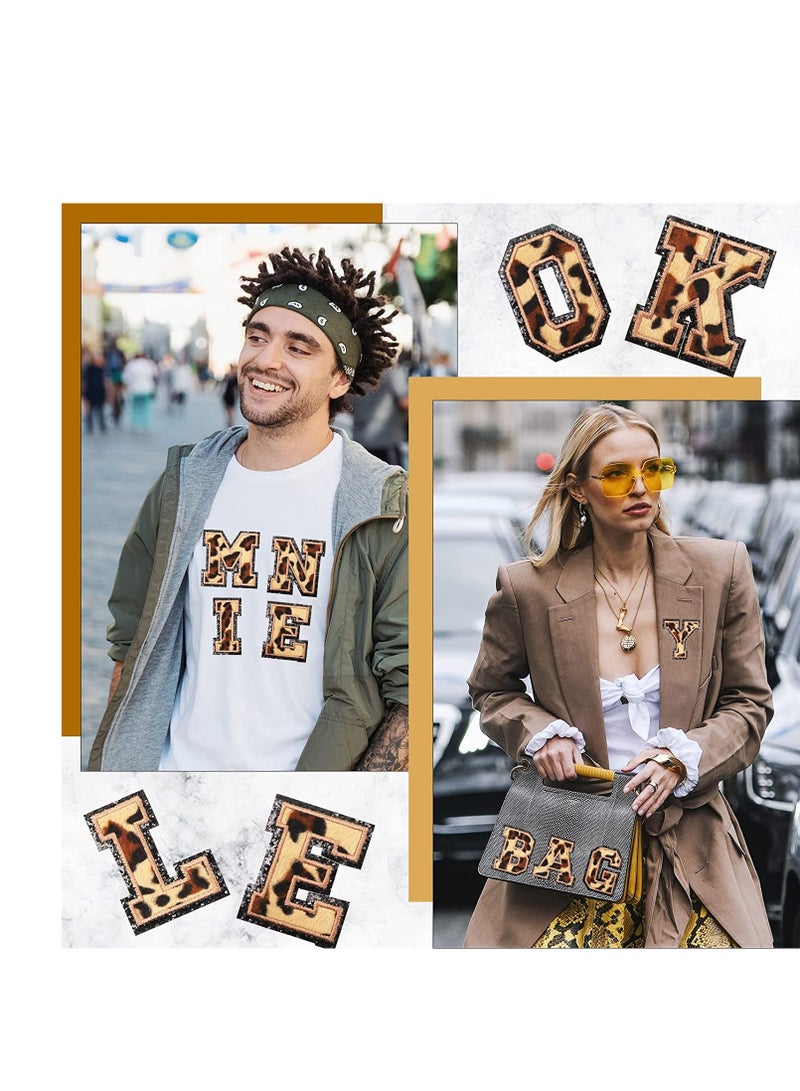 SYOSI SYOSI Large Size Chenille Letter Patches Black Glitters Border Leopard Iron on Patches Varsity Custom Patches Sew on Repair Embroidered Varsity Appliques Patches for Clothing Hats Bags 26 Pcs  - Image 3