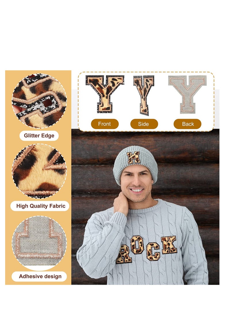 SYOSI SYOSI Large Size Chenille Letter Patches Black Glitters Border Leopard Iron on Patches Varsity Custom Patches Sew on Repair Embroidered Varsity Appliques Patches for Clothing Hats Bags 26 Pcs  - Image 2