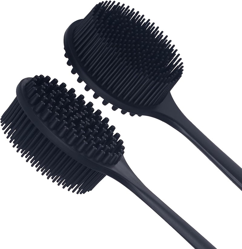 DNC Back Scrubber for Shower Soft Silicone Bath Body Brush with Long Handle (Black) - Image 2