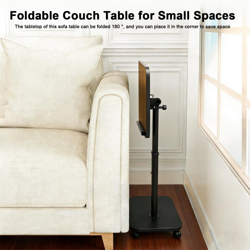 LUBEAU C Table End Table Adjustable Height, Rolling TV Tray Table for Small Spaces 180Â° Flip-Over Panel Design & 360Â° Swivel Casters, C Shaped Side Tables for Couch for Living Room, Bedroom, Bed, Sofa, Snack - Image 5