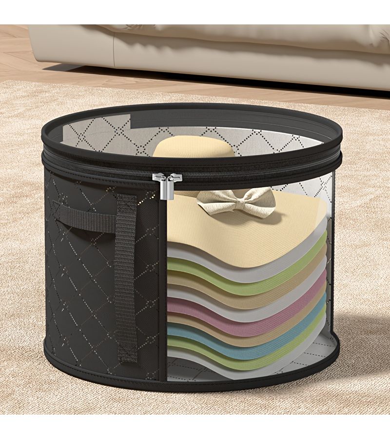 Jet Black Ins Style Hat Storage Bucket Zipper Dust Proof Box for Bedroom Wardrobe - Image 5
