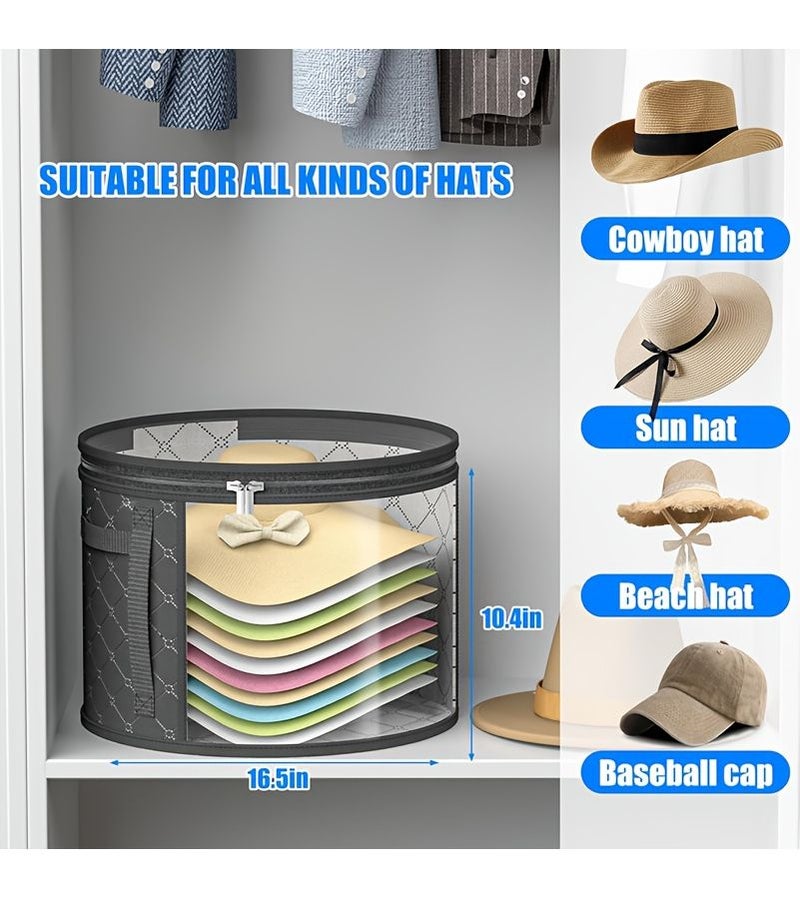 Jet Black Ins Style Hat Storage Bucket Zipper Dust Proof Box for Bedroom Wardrobe - Image 3