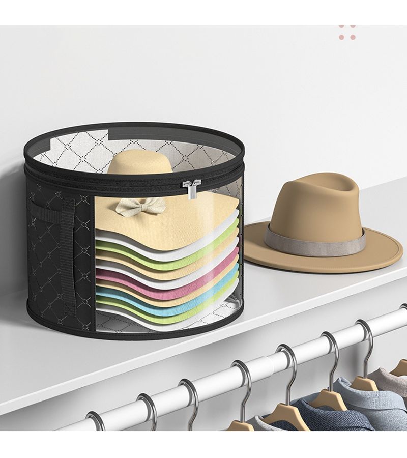 Jet Black Ins Style Hat Storage Bucket Zipper Dust Proof Box for Bedroom Wardrobe - Image 1