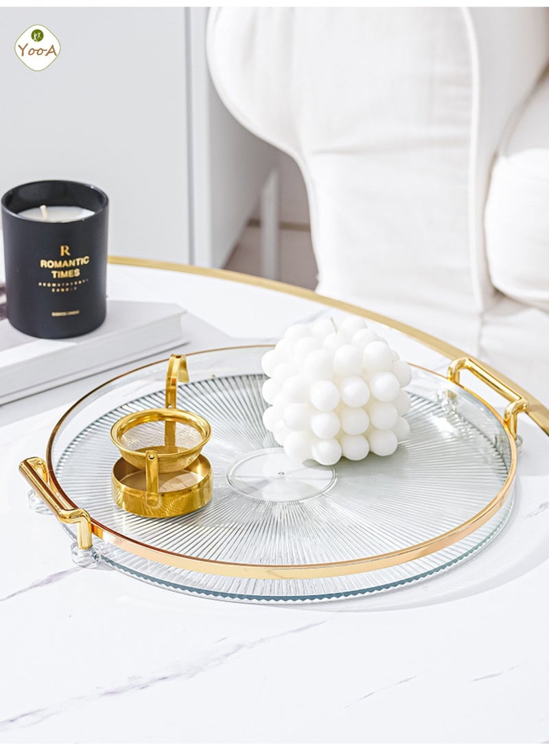 يوآ صواني تقديم دائرية بمقابض، طاولة قهوة مزخرفة للمنزل، صينية طعام، صينية فاكهة، صينية بار، صينية عطور، صينية كوكتيل - Image 1