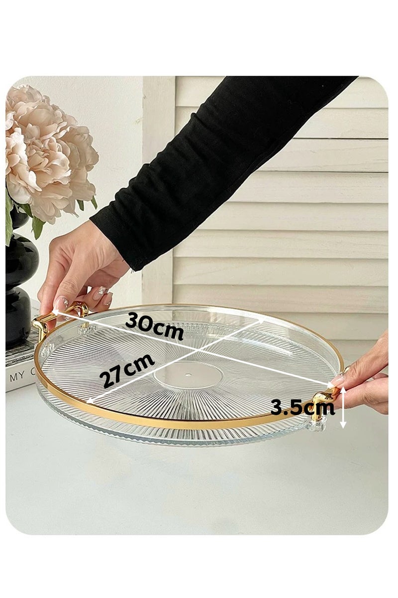 يوآ صواني تقديم دائرية بمقابض، طاولة قهوة مزخرفة للمنزل، صينية طعام، صينية فاكهة، صينية بار، صينية عطور، صينية كوكتيل - Image 5