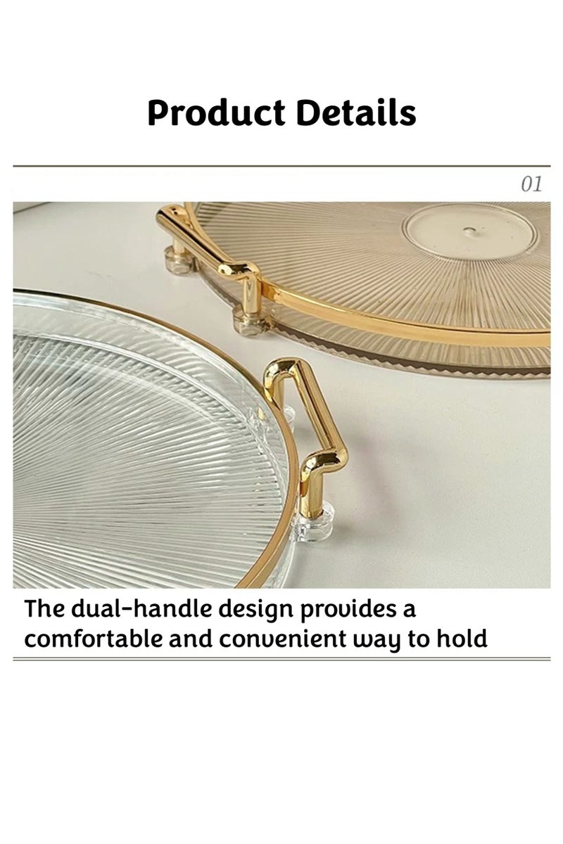 يوآ صواني تقديم دائرية بمقابض، طاولة قهوة مزخرفة للمنزل، صينية طعام، صينية فاكهة، صينية بار، صينية عطور، صينية كوكتيل - Image 2