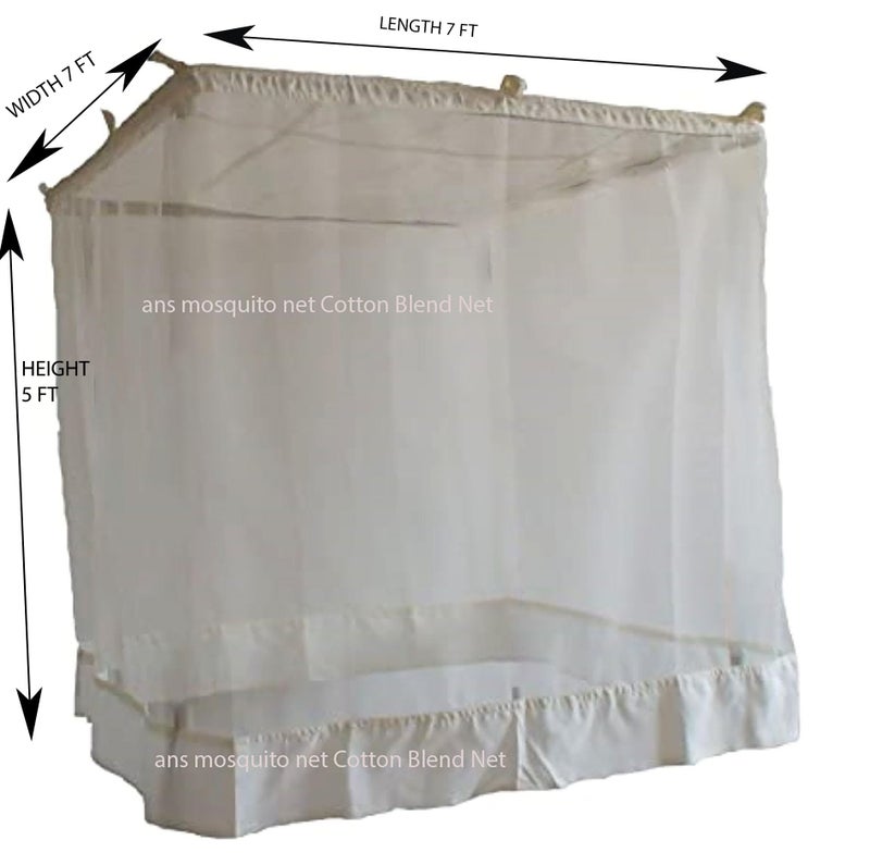 ANS Superfine King Size Mosquito Net for Bed - 7x7 ft, Soft White Net, 5 ft Height, Free Airflow, Cotton Border, Heat-Free, Hanging Canopy for Double Bed - Image 2