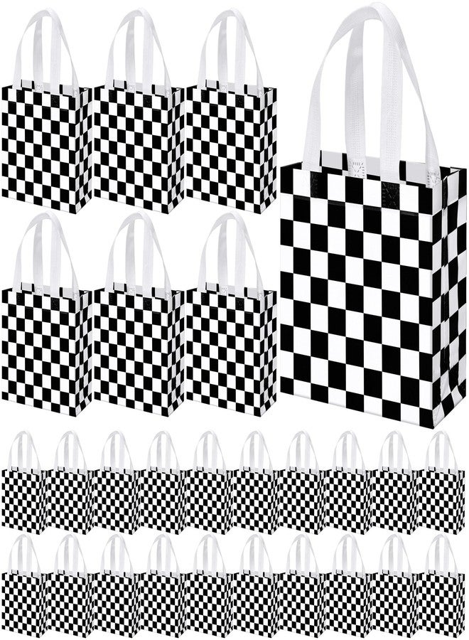 Lingvee 50 Pack Checkered Racing Gift Bag Bulk Black and White Checkered Flag Reusable Tote Bags with Handle Race Car Non Woven Candy Bags for Race Car Themed Birthday Party Decorations Supplies - Image 1