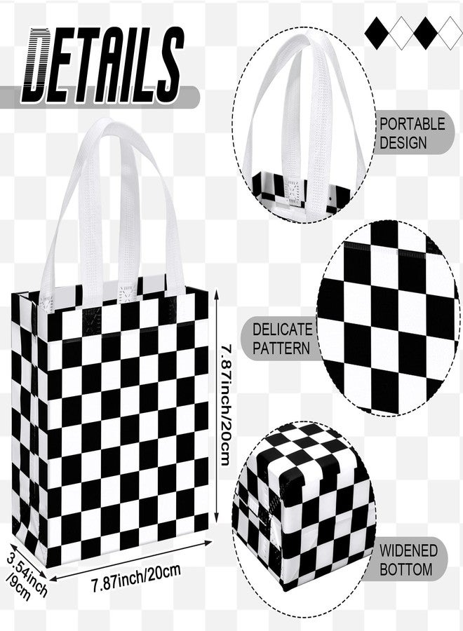 Lingvee 50 Pack Checkered Racing Gift Bag Bulk Black and White Checkered Flag Reusable Tote Bags with Handle Race Car Non Woven Candy Bags for Race Car Themed Birthday Party Decorations Supplies - Image 2