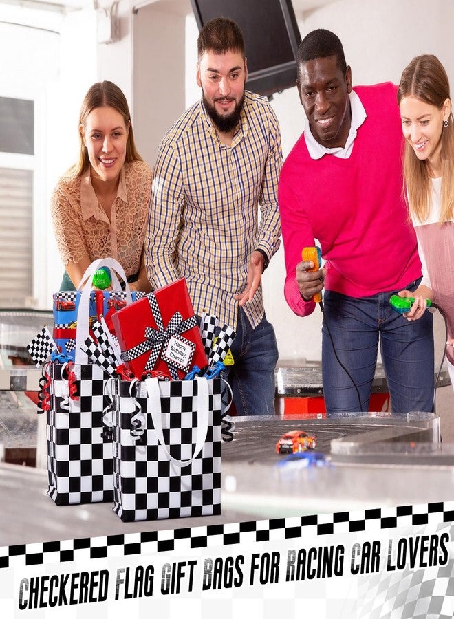 Lingvee 50 Pack Checkered Racing Gift Bag Bulk Black and White Checkered Flag Reusable Tote Bags with Handle Race Car Non Woven Candy Bags for Race Car Themed Birthday Party Decorations Supplies - Image 4