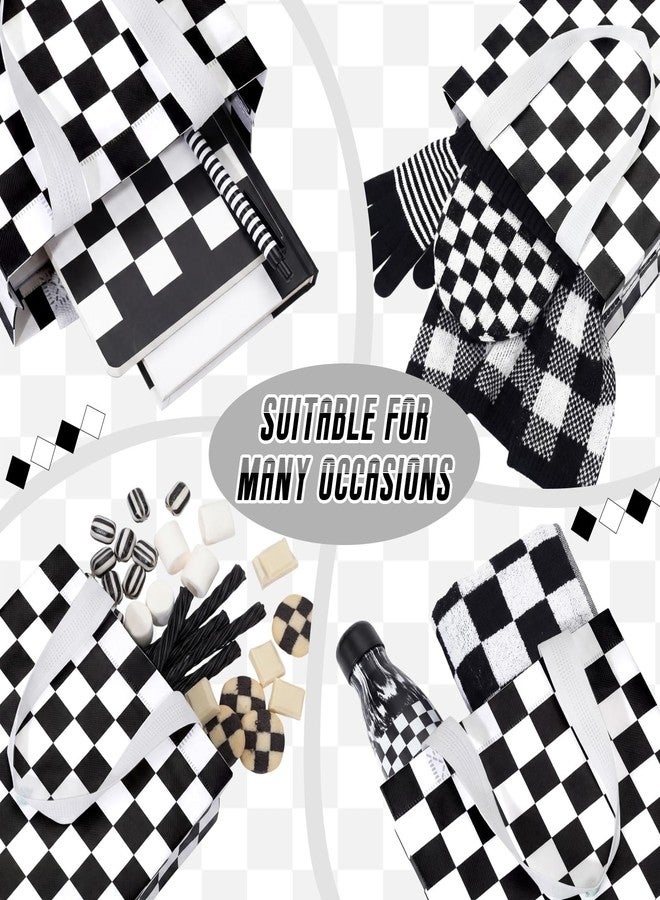 Lingvee 50 Pack Checkered Racing Gift Bag Bulk Black and White Checkered Flag Reusable Tote Bags with Handle Race Car Non Woven Candy Bags for Race Car Themed Birthday Party Decorations Supplies - Image 5