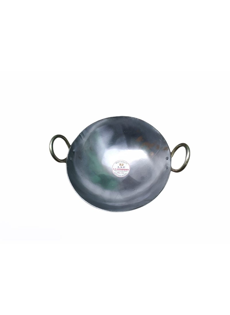 AS A S Pure Iron Traditional Iron deep KadaiFrying Pan for Cooking Iron Fry KadhaiPan Heavy Base Iron Kadhai Handmade pan LohaLokhandLokhandi Kitchen with Golden RingsSilver Color 13 inch 33 cm  - Image 5