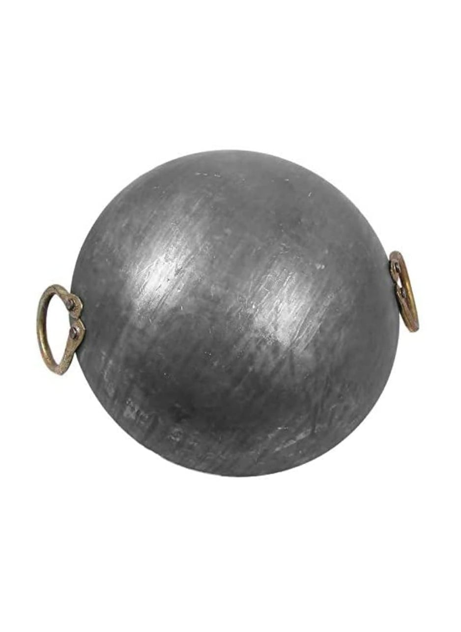 AS A S Pure Iron Traditional Iron deep KadaiFrying Pan for Cooking Iron Fry KadhaiPan Heavy Base Iron Kadhai Handmade pan LohaLokhandLokhandi Kitchen with Golden RingsSilver Color 13 inch 33 cm  - Image 4