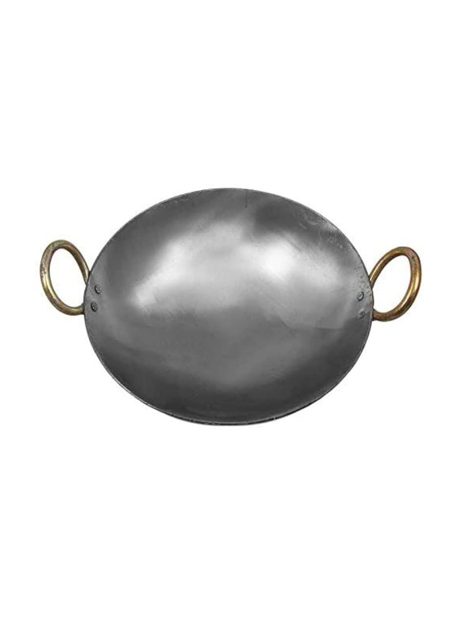 AS A S Pure Iron Traditional Iron deep KadaiFrying Pan for Cooking Iron Fry KadhaiPan Heavy Base Iron Kadhai Handmade pan LohaLokhandLokhandi Kitchen with Golden RingsSilver Color 13 inch 33 cm  - Image 2