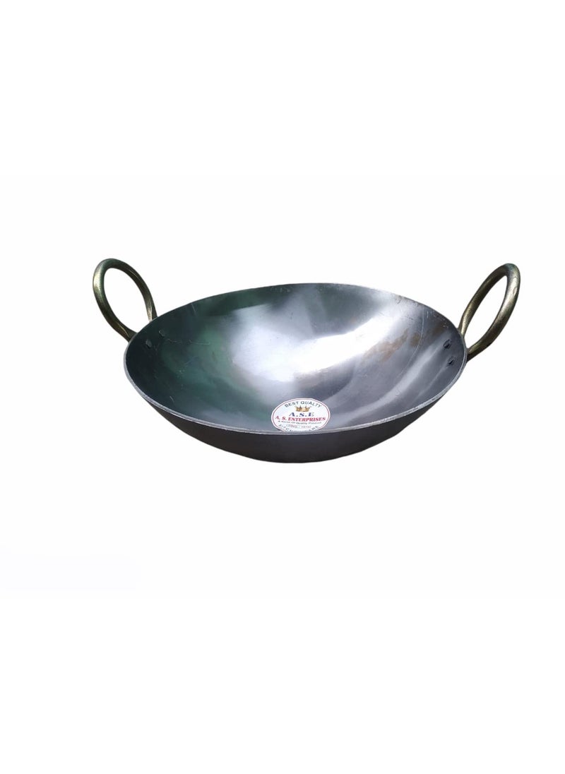 AS A S Pure Iron Traditional Iron deep KadaiFrying Pan for Cooking Iron Fry KadhaiPan Heavy Base Iron Kadhai Handmade pan LohaLokhandLokhandi Kitchen with Golden RingsSilver Color 13 inch 33 cm  - Image 3