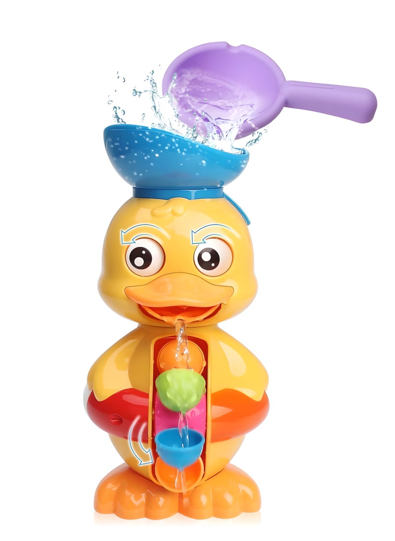 LIXADA Bath Toys for Kids, Duck Bathtub Toys with Rotatable Waterwheel&Eyes, Bathroom Strong Suckers Water Scoop Fun Bath Toys for Toddlers Boys Girls Age 18 Month+  - Image 1