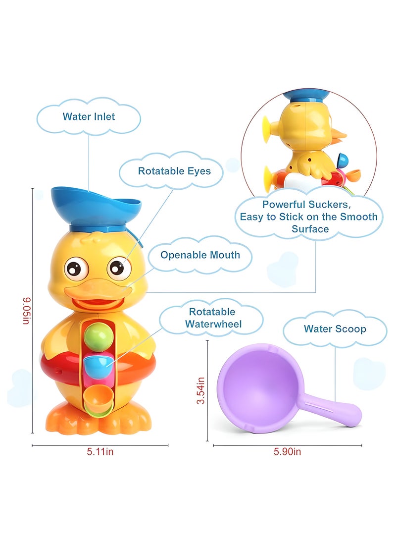 LIXADA Bath Toys for Kids, Duck Bathtub Toys with Rotatable Waterwheel&Eyes, Bathroom Strong Suckers Water Scoop Fun Bath Toys for Toddlers Boys Girls Age 18 Month+  - Image 3
