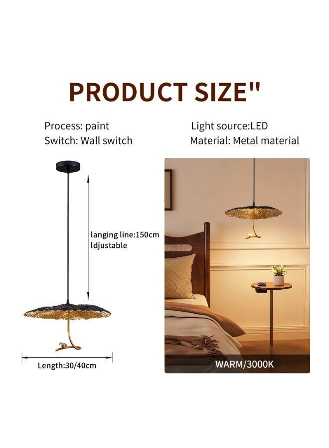 Modern Chandelier, Retro-Style Lotus Leaf Chandelier - Single Lamp, Black and Gold Metal Chandelier, with LED Light Source, Adjustable lanyard LED Pendant Lamp, 3000K Warm Glow, Metal Lampshade, AC 110-220V for Dining Room/Bedroom/Kitchen Island /Living Room/ Entrance Hall, Corridor, Hotel Room and Other Places. - Image 2