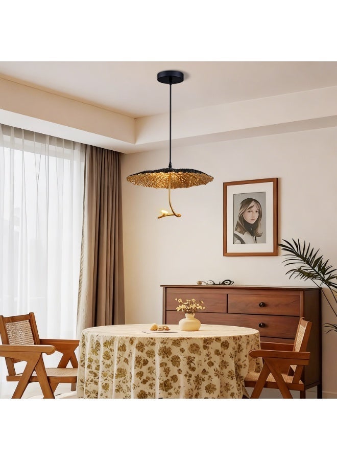Modern Chandelier, Retro-Style Lotus Leaf Chandelier - Single Lamp, Black and Gold Metal Chandelier, with LED Light Source, Adjustable lanyard LED Pendant Lamp, 3000K Warm Glow, Metal Lampshade, AC 110-220V for Dining Room/Bedroom/Kitchen Island /Living Room/ Entrance Hall, Corridor, Hotel Room and Other Places. - Image 4