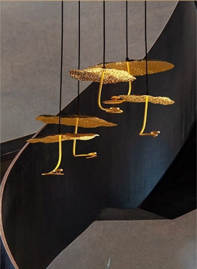 Modern Chandelier, Retro-Style Lotus Leaf Chandelier - Single Lamp, Black and Gold Metal Chandelier, with LED Light Source, Adjustable lanyard LED Pendant Lamp, 3000K Warm Glow, Metal Lampshade, AC 110-220V for Dining Room/Bedroom/Kitchen Island /Living Room/ Entrance Hall, Corridor, Hotel Room and Other Places. - Image 3