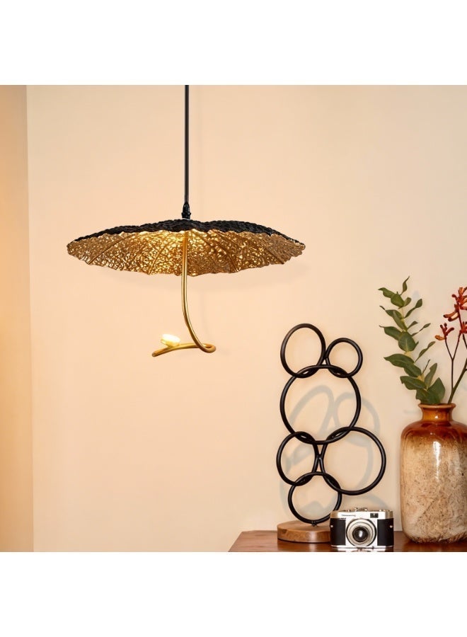 Modern Chandelier, Retro-Style Lotus Leaf Chandelier - Single Lamp, Black and Gold Metal Chandelier, with LED Light Source, Adjustable lanyard LED Pendant Lamp, 3000K Warm Glow, Metal Lampshade, AC 110-220V for Dining Room/Bedroom/Kitchen Island /Living Room/ Entrance Hall, Corridor, Hotel Room and Other Places. - Image 5
