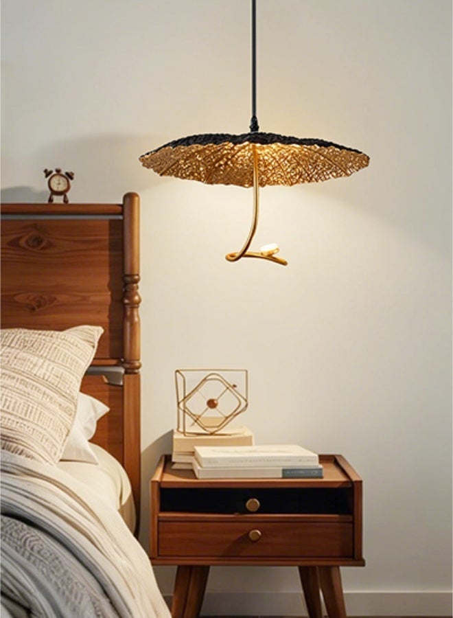 Modern Chandelier, Retro-Style Lotus Leaf Chandelier - Single Lamp, Black and Gold Metal Chandelier, with LED Light Source, Adjustable lanyard LED Pendant Lamp, 3000K Warm Glow, Metal Lampshade, AC 110-220V for Dining Room/Bedroom/Kitchen Island /Living Room/ Entrance Hall, Corridor, Hotel Room and Other Places. - Image 1