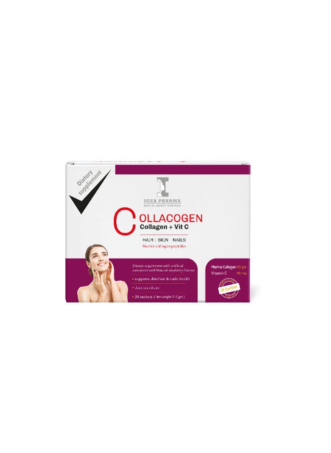 IGEA PHARMA Collacogen & Vit C Raspberry 30 Sachets 312 GM - With Natural Raspberry Flavour  - Image 1