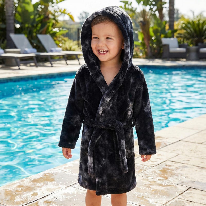 Printex Eg Printex.EG Kids Tie-Dye Hooded Cotton Bathrobe - Ultra Absorbent & Soft Skin-Friendly Spa Robe - Vibrant Colors for Bath, Pool & Beach. (TD black) (4 years) - Image 2