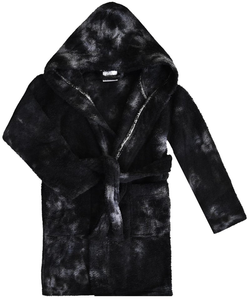 Printex Eg Printex.EG Kids Tie-Dye Hooded Cotton Bathrobe - Ultra Absorbent & Soft Skin-Friendly Spa Robe - Vibrant Colors for Bath, Pool & Beach. (TD black) (4 years) - Image 1