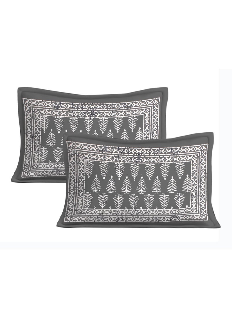 Queenie Queenie Brand Abstract Seamless Geometric 144 TC 100 Cotton Double Bedsheet with 2 Pillow CoversDhabu Grey  - Image 5