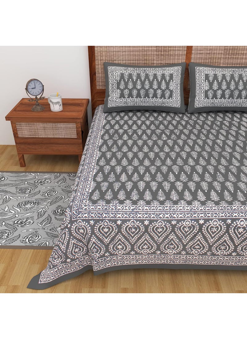 Queenie Queenie Brand Abstract Seamless Geometric 144 TC 100 Cotton Double Bedsheet with 2 Pillow CoversDhabu Grey  - Image 4