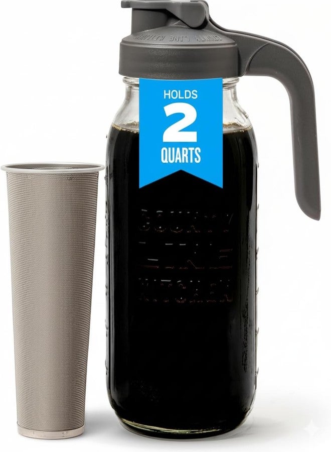 County Line Kitchen Glass Cold Brew Coffee Maker with Lid - Wide Mouth, 2 Quart (64 oz) - Heavy Duty, Leak Proof - Sun & Iced Tea Pitcher, Cold Brew Coffee, Breast Milk Storage, Water - Gray - Image 1