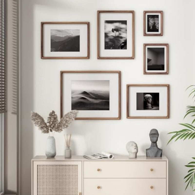 إطار صورة مقاس 12 × 16، إطار صور من خشب الجوز الطبيعي من الولايات المتحدة الأمريكية مع زجاج مقسى، زاوية مستديرة مصنوعة يدويًا إطار خشبي مقاس 12 × 16 مطفي على صور مقاس 8.5 × 11، تثبيت على الحائط أفقيًا أو رأسيًا - Image 2