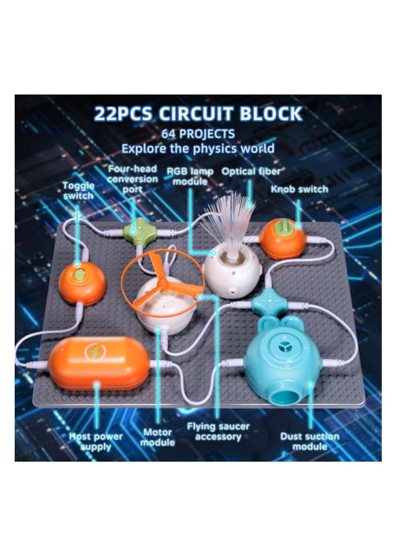 Electronics Exploration Kit, Circuit Kits for Kids Age 3-12, 22PCS Circuit Blocks Board, DIY Science Kit, with 65+ Projects, Science Kit for Boys Girls, Full Color Project Manual, STEM Educational Toy  - Image 2