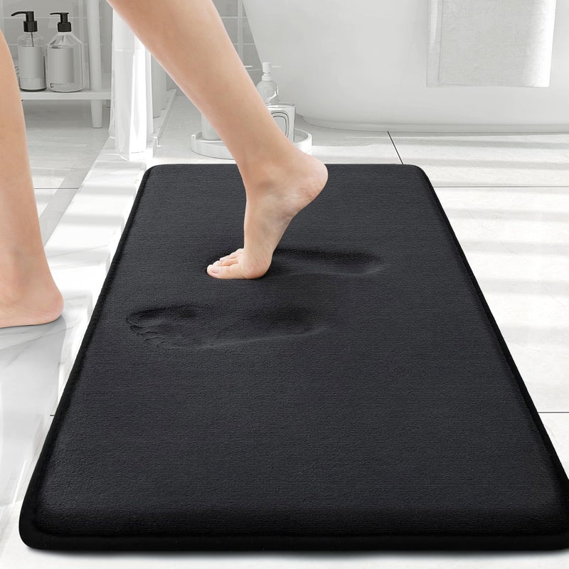Smiry Memory Foam Bath Mat 30x20 Extra Soft and Absorbent Bathroom Mats Non Slip Washable Carpet for Floor Shower and Tub Black