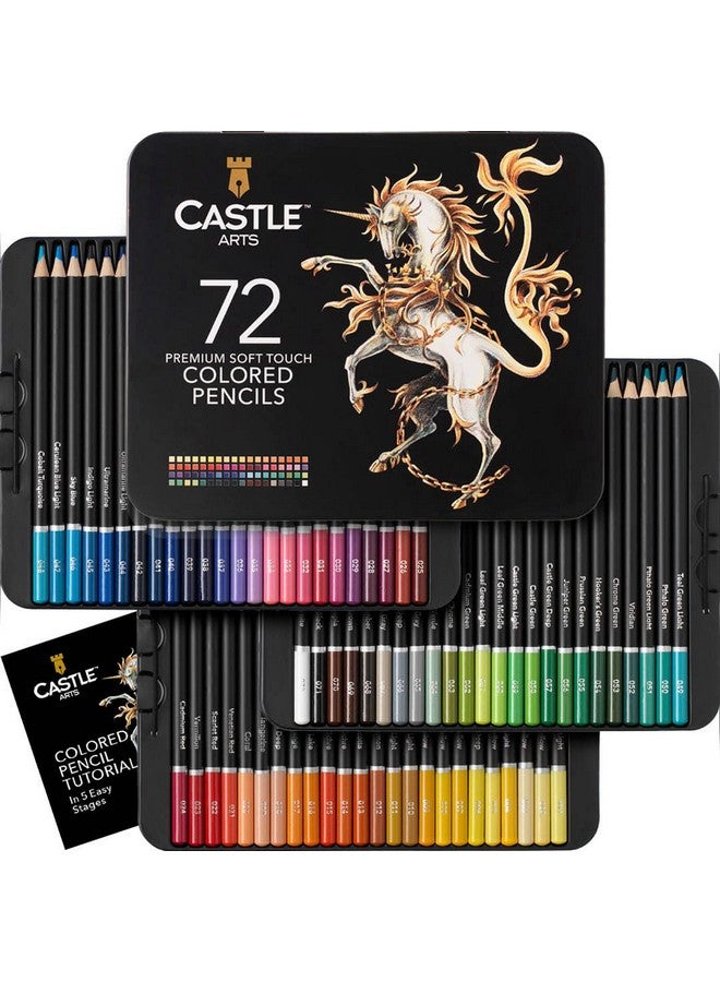 Castle Art Supplies 72 Colored Pencils Set | Quality Soft Core Colored Leads for Adult Artists, Professionals and Colorists | Protected and Organized in Presentation Tin Box - Image 1