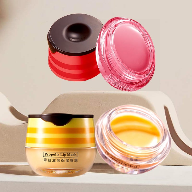 WFWJ 2 Pcs Bee Lip Balm Honey Pot,Honey & Strawberry Lip Mask Propolis Moisturizing Lip Balm with Stick,Prevention Dry and Cracked Lip Scrubs,Exfoliator Lip Wrinkle Skin Care Products - Image 3