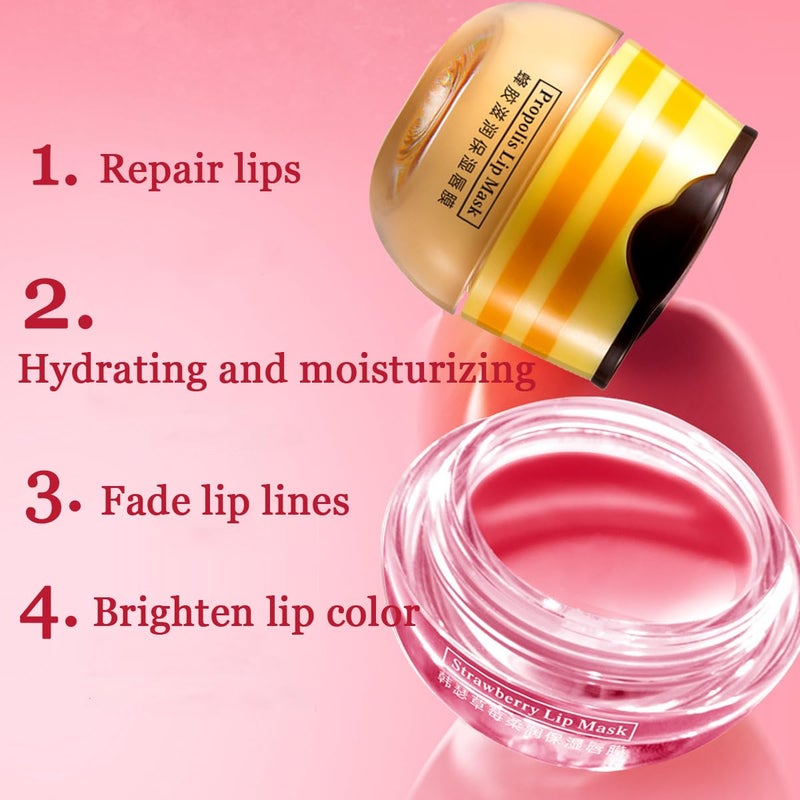 WFWJ 2 Pcs Bee Lip Balm Honey Pot,Honey & Strawberry Lip Mask Propolis Moisturizing Lip Balm with Stick,Prevention Dry and Cracked Lip Scrubs,Exfoliator Lip Wrinkle Skin Care Products - Image 5