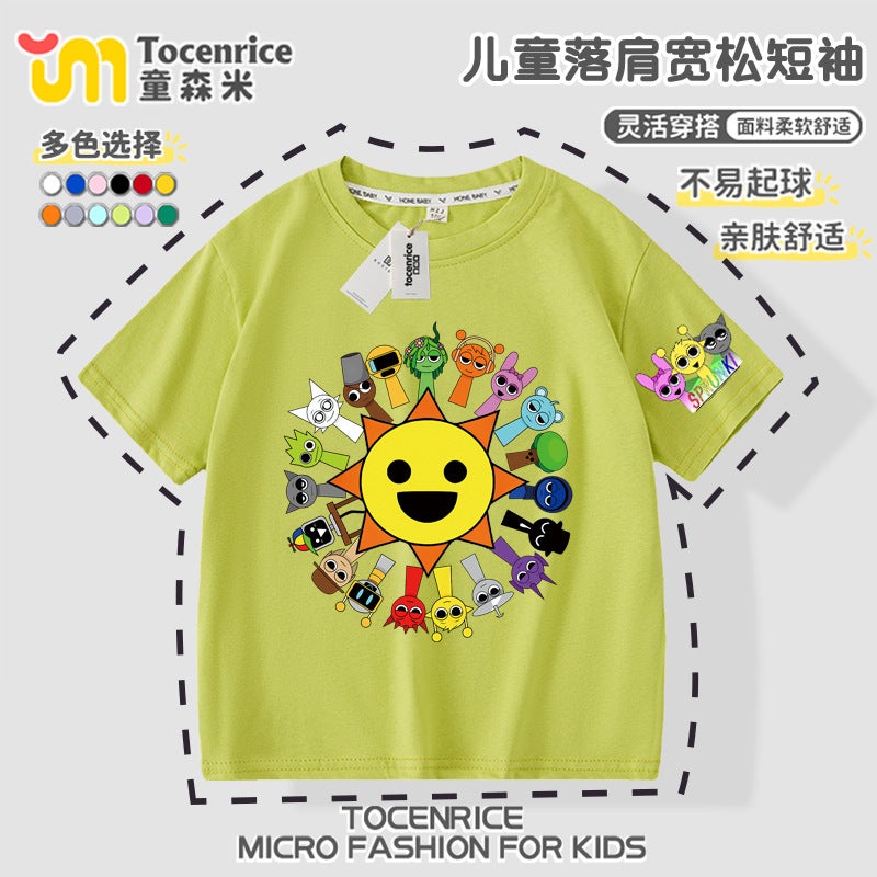 2025 Kidsren'S Short-Sleeved Trendyy T-Shirt Music Rhythm Box Sprunki Summer Pure Cotton Medium And Large Boys And Girls Tops - Image 3