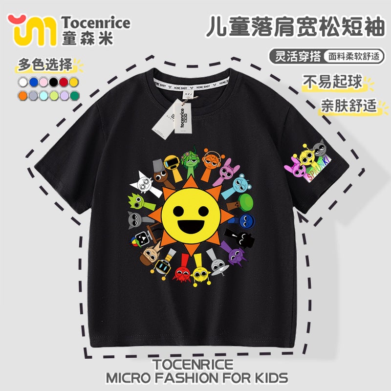 2025 Kidsren'S Short-Sleeved Trendyy T-Shirt Music Rhythm Box Sprunki Summer Pure Cotton Medium And Large Boys And Girls Tops - Image 1