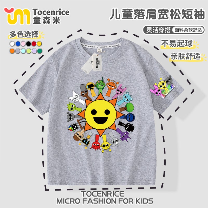 2025 Kidsren'S Short-Sleeved Trendyy T-Shirt Music Rhythm Box Sprunki Summer Pure Cotton Medium And Large Boys And Girls Tops - Image 5