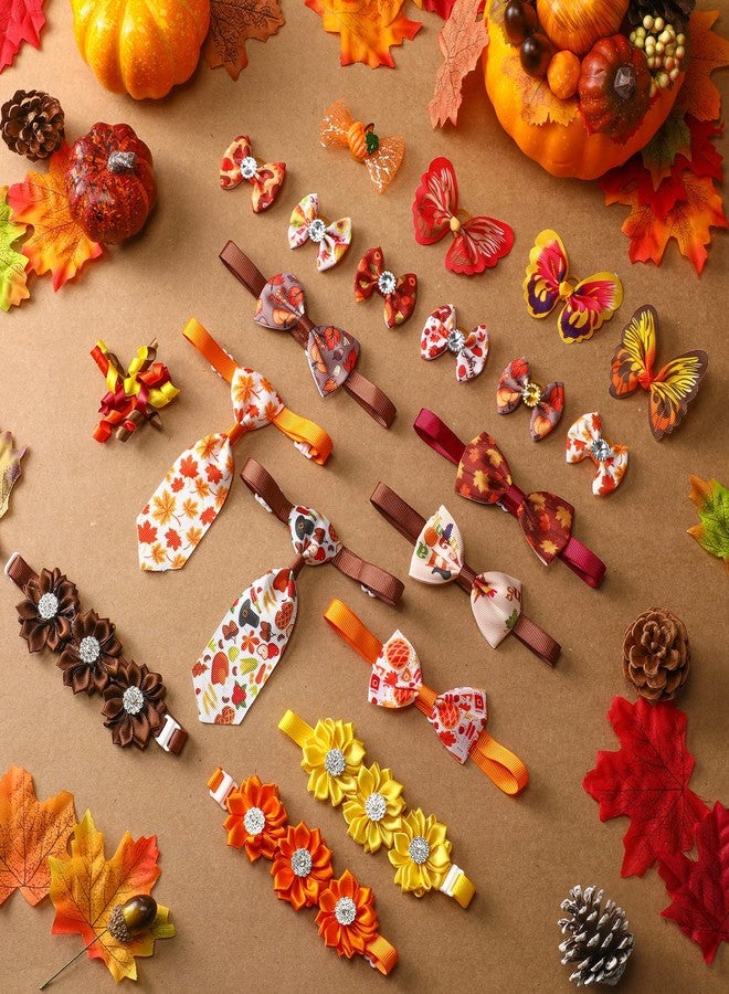 Reginary 70 Pcs Fall Thanksgiving Dog Bow Ties Pet Cat Collars Neckties Set Adjustable Holiday Puppy Neck Tie Holiday Flower Pumpkin Butterfly Turkey Dog Bows Grooming Accessory for Puppy Cat Supply - Image 2