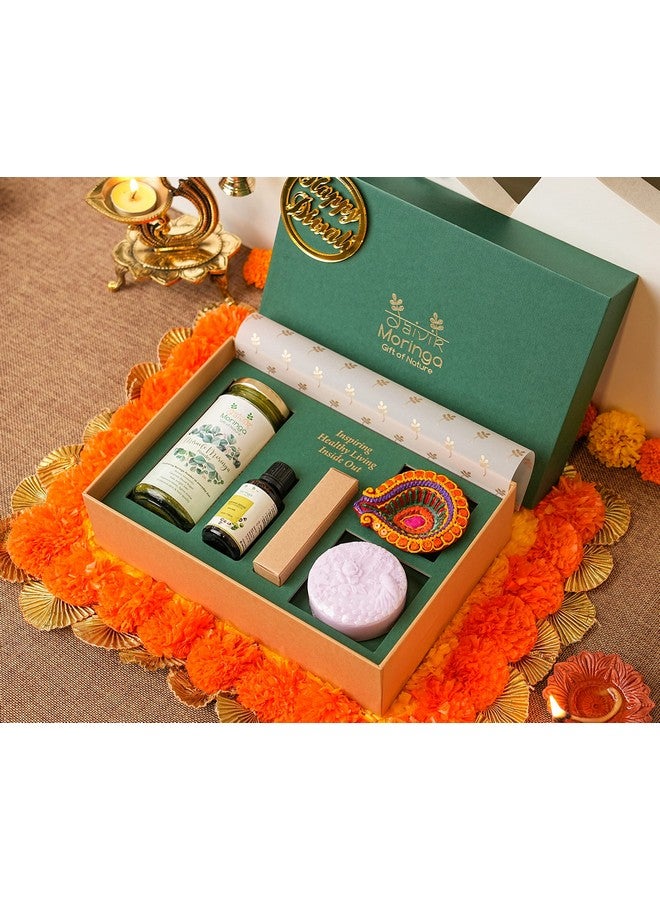 DAIVIK MORINGA GIFT OF NATURE Daivik Moringa Women Beauty Gift Set | Pack Of 4 - Moringa Powder Bottle 120g, Cold Pressed Moringa Seed Oil 30ml, Face & Body Bar With 1 Handmade Diya In Our Signature Gift Box - Image 3