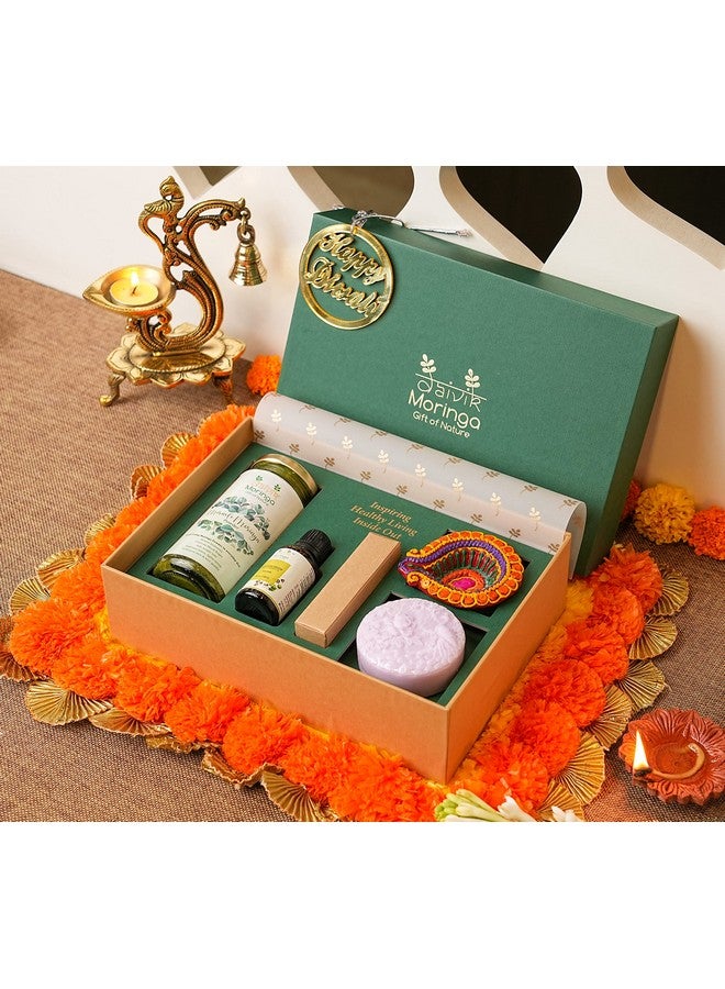 DAIVIK MORINGA GIFT OF NATURE Daivik Moringa Women Beauty Gift Set | Pack Of 4 - Moringa Powder Bottle 120g, Cold Pressed Moringa Seed Oil 30ml, Face & Body Bar With 1 Handmade Diya In Our Signature Gift Box - Image 2