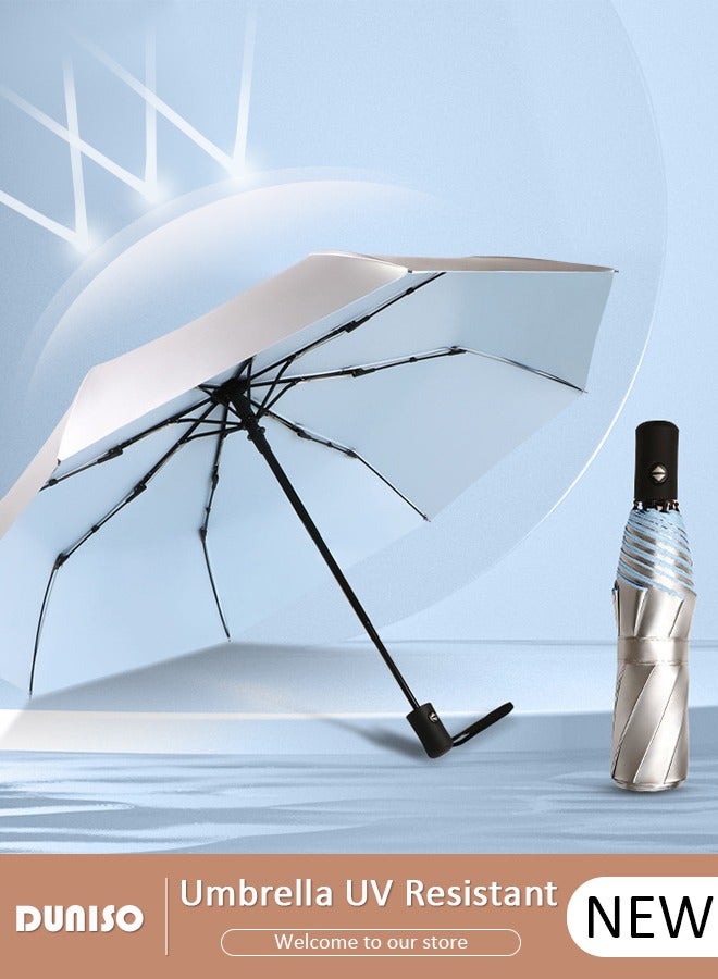 DUNISO Travel Umbrella UV Resistant, Folding Umbrella Sun Protection Automatic Open Close Lightweight Compact Portable Waterproof Windproof Rain Umbrella for Men Women - Image 1