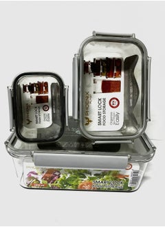 Phoenix Acrylic Refrigerator Food Container,Food Box Set Of 3Pieces With Airtight Lock - Clear Silicone Sides Grey  - Image 2