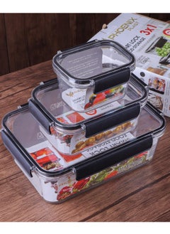 Phoenix Acrylic Refrigerator Food Container,Food Box Set Of 3Pieces With Airtight Lock - Clear Silicone Sides Grey  - Image 3