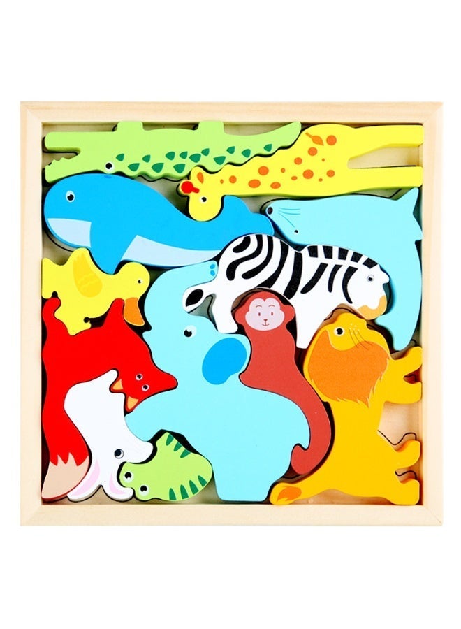لغز خشبي ثلاثي الأبعاد كرتوني | لعبة تعليمية مونتيسوري بقطع كبيرة للأطفال من عمر 2–5 سنوات | لغز تفاعلي بين الوالدين والطفل (الحيوانات البرية) - Image 2