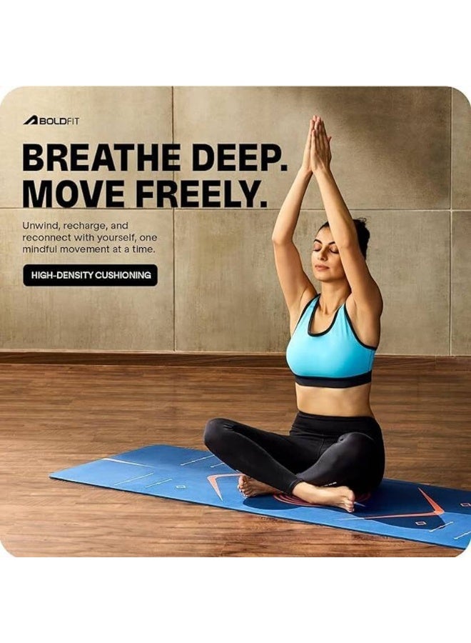 BOLDFIT BOLDFIT Yoga Mat for Men Women with Bag Gym Mat Workout Mat Exercise Yoga Mattress 6 Mm Blue 6 mm Yoga Mat  - Image 2