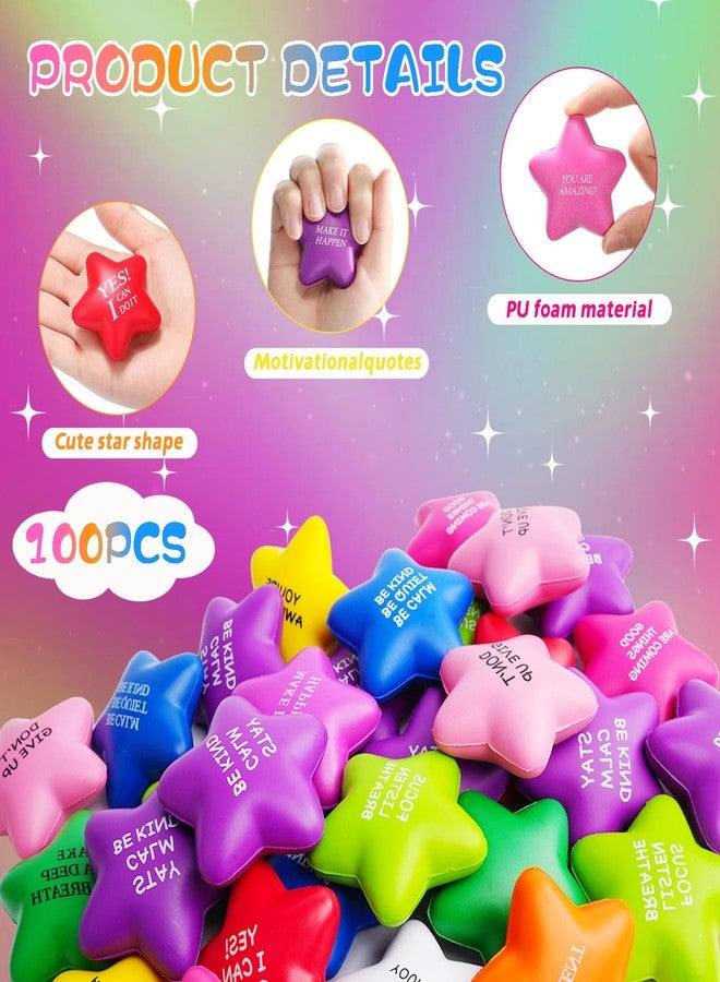SHQDD 100PCS Bulk Star Stress Balls for Adults & Kids - Motivational Quotes Soft Foam Stress Relief Squeeze Toys, Fidget Anxiety & Anger Relief at Work/School/Home, Perfect Party Favors (Multi-Color) - Image 3